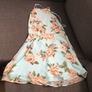 Floral High Neck Strappy Tie Back Dress